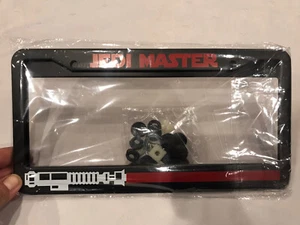 set of 2 JEDI MASTER red Lightsaber Obi-Wan metal Black License Plate Frame - Picture 1 of 2