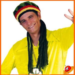 Carnevale Halloween  Parrucca Cappello Rasta Jamaica con treccine dreadlocks 