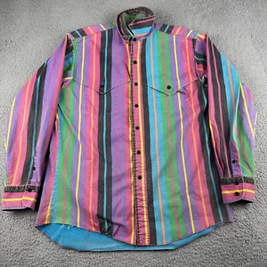 VTG Wrangler Brushpopper Shirt XL 16-34 Western Cowboy Striped 90s - Picture 1 of 15