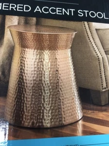 NEW Antique Look Copper Finish Hammered Indoor Metal Accent Stool 14.3"X17.6" - Picture 1 of 12