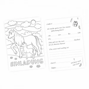 10 tarjetas de invitación para colorear caballos incl. 10 sobres transparentes - Imagen 1 de 5