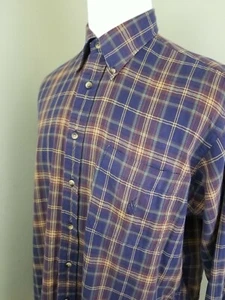 Nautica Men's Long Sleeve Button Down Blue n Brown Plaid Shirt Sz Large Vintage - Picture 1 of 17