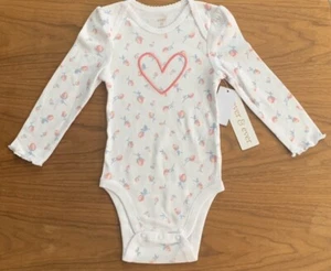 BABY INFANT BODYSUIT GIRL'S LONG SLEEVE White Rose & Heart Various Sizes NEW - Picture 1 of 9