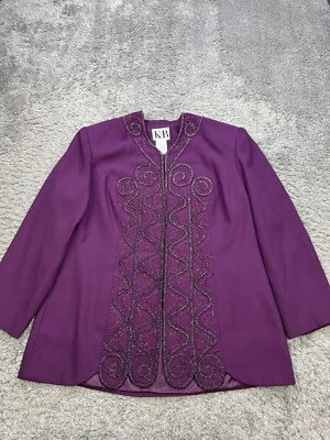 Chaqueta Stella Louise KB Mujer 14W Púrpura Berenjena Lentejuelas Cuentas Blazer Artístico De Colección Foto 1 de 4
