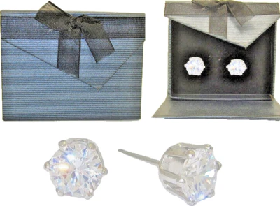 Orecchini Cz Argento Oro Bianco Bottone Chirurgico Acciaio Scatola Regalo - Immagine 1 di 4