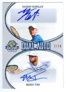 EVGENY KOROLEV & MARDY FISH "SILVER DUAL AUTOGRAPH /10" LEAF GRAND SLAM 2018