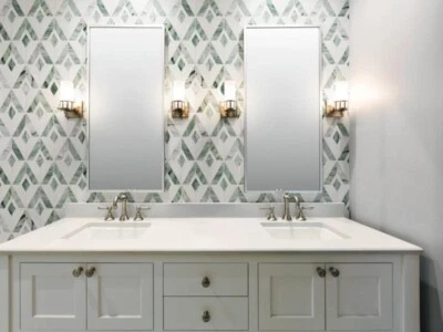 S58 Green/White Diamond Marble Mosaic Tile Kitchen Bathroom Polished, 7 sheets - Image 1 of 4