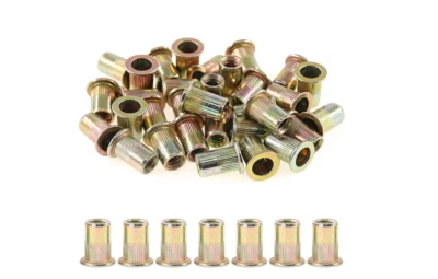 IVPET5805 100 Rivet Nut 1/4-20UNC Zinc Plated Flat Head Rivnut Insert Nutsert Carbon Steel