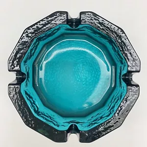Posacenere rotondo vintage vetro 4 fessure turchese verde acqua circa 31/2" MCM Retrò - Foto 1 di 10