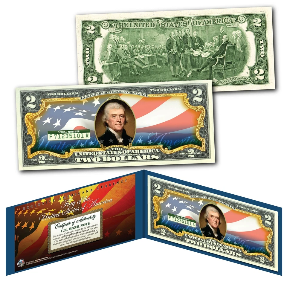 United States of America Flag "New Design" Legal Tender $2 Bill FULLY COLORIZED - Image 1 of 1