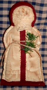 Primitive Rustic Santa / Stitch-Sculpted Face / Tea Stained Quilt Body 10" - Picture 1 of 10