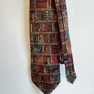 Men’s Eagles Wings Bookshelf Library Books Tie 100% Silk Bible Study Religious - Picture 1 of 7