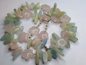 925 Sterling Silver Rose Gold Plated Morganite Gemstone Necklace Earring Set 19 - Picture 1 of 21