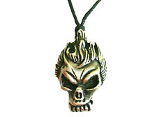 Flaming Skull Pewter Pendant on cord thong Fire Gothic Occult Pagan Jewellery