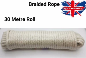 10mm Half inch Rope 100% Cotton Braided all Size White Garden Roll 30 Meter Ecru - Picture 1 of 2