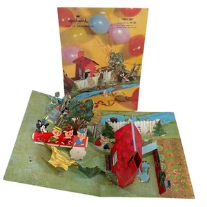 Vintage Hallmark Pop-Up 3D Toy Card Home Trees Fence 1960s EUC 21" w x 12.5" h - Picture 1 of 8