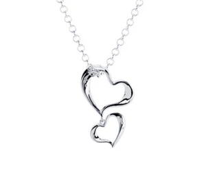 Ciondolo doppio cuore argento eterno Londra sterling 925 16' pollici a levetta - Foto 1 di 11