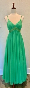 Vintage Green Chiffon Sequined Mike Benet Formal Dress Vintage Size 7 1960s - Picture 1 of 8