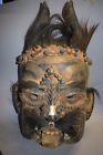 Holzmaske-Tibet, Yakh&#246;rner &amp; -haare, Samenperlen, Metallapplikationen, Antik,