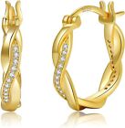14K Gold Plated Twisted 30mm Hoop Earrings Women Zirconia  Valentines Gift