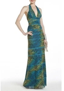 Maxi Vestido BCBGMaxAzria Para Mujer Noche Línea A Verde/Turquesa Talla 6 - Imagen 1 de 5