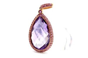 14K Rose Gold Pave Pink Sapphire & Purple Amethyst Teardrop Pendant #J606.8