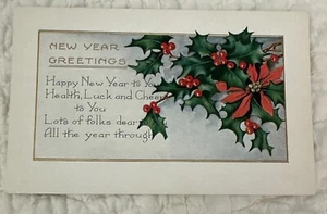 Weihnachtsstern & Holly Neujahrsgrüße WHITNEY HERGESTELLT WORCESTER MASS 1920ERer - Bild 1 von 2