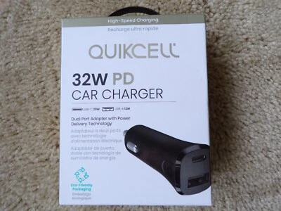 QUIKCELL 32W PD High Speed Dual 2 Port CAR CHARGER; a7 - Image 1 of 4