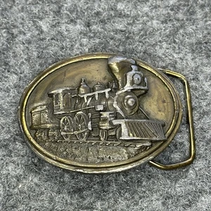 Vintage (1984) BERGAMOT Oval Belt Buckle Brass Locomotive Train 2 1/2” L-143 USA - Picture 1 of 5