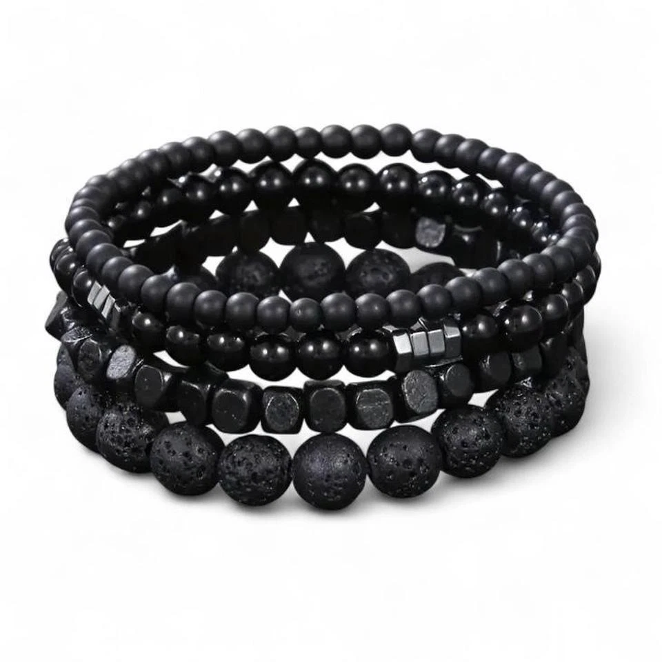 4 pcs Black lava stone Goth stretchy Punk Bracelet set  Y2k Men Women halloween - Image 1 of 4