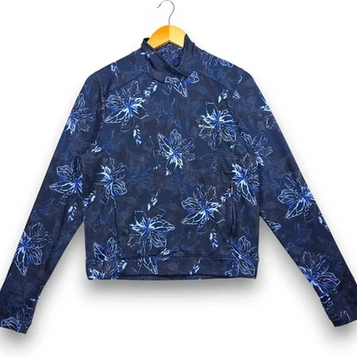 Moletom Columbia feminino manga longa média azul marinho floral furos para polegar - Imagem 1 de 4