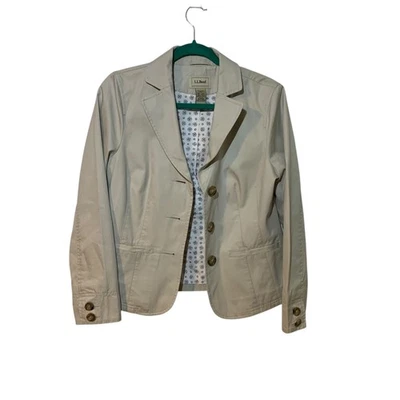 Chaqueta Blazer LL Bean Mujer Sarga Caqui 3 Botones Preppy Exterior 10P Oficina Foto 1 de 4
