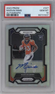 2023 Panini Prizm Marvin Mims Auto RC Silver Rookie #327 Broncos PSA 10 - Image 1 of 2
