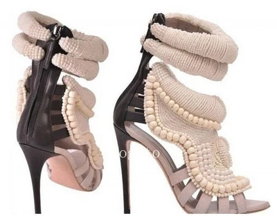 Womens's Roma Stilettos High Heel Shoes Open Toe Hollow Out Pearls Sandals CHIC - Image 1 of 4