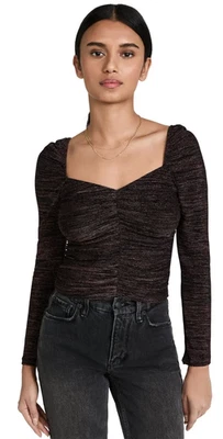 Minkpink Imane Long Sleeve Metallic Jersey Ruched Top Black / Bronze Women's XS - Image 1 of 4