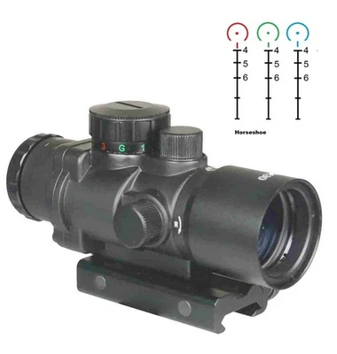 Mira telescópica de prisma 3X30 roja verde azul retícula de herradura iluminada Foto 1 de 4