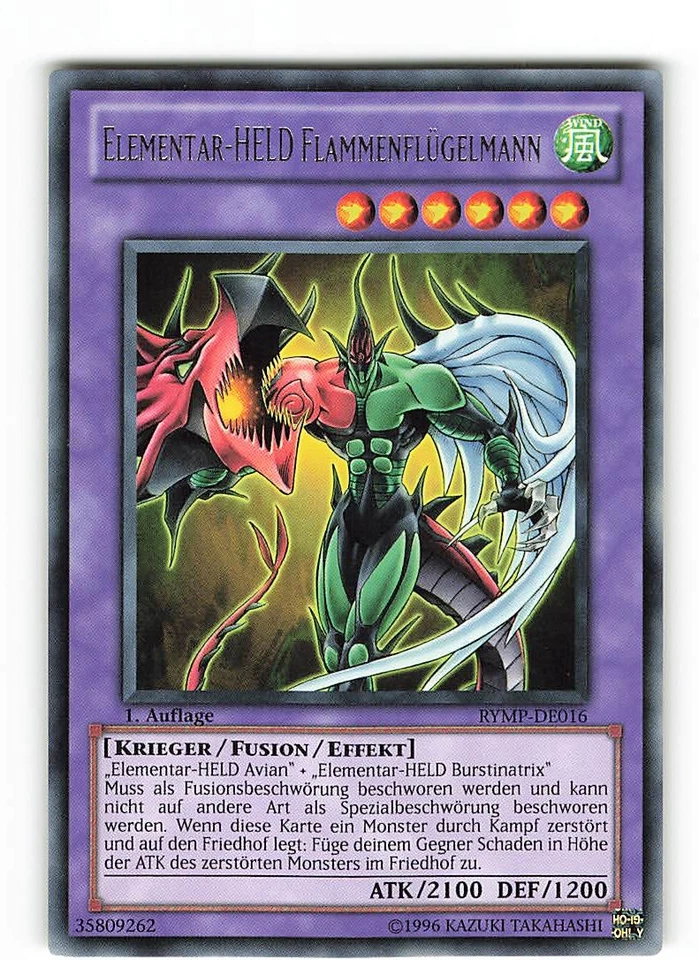 Yugioh ELEMENTAR-HELD FLAMMENFLÜGELMANN , rymp-de016 Rare deutsch NM 1. Auflage - Bild 1 von 2