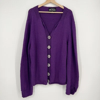 Vintage Rey Wear Hand Knit Cardigan Womens Plus Size 3X Purple Big Button Cotton - Image 1 of 4