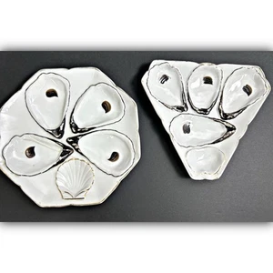 2 antike Porzellan Austern Teller von Marx & Gutherz Österreich с1900 Türkei Fuß - Bild 1 von 14