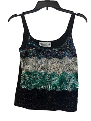 Camiseta sin mangas vintage Joseph A. mezcla de seda y lentejuelas S Foto 1 de 4
