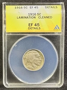 1916 Buffalo Nickel ANACS EF45 Details Lamination Mint Error - Picture 1 of 4