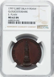 Great Britain - 1797 Gloucester Penny Token - NGC MS62 BN - BEAUTIFUL COLOR! - Picture 1 of 2