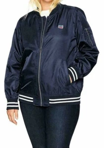 New Levi's Women's Navy Blue Retro Stripe Rib Knit Bomber Jacket Plus Sz 1X NWT - Picture 1 of 11