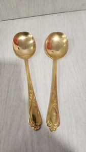 2 Solingen 23/24 K Gold Plated Flatware Serving Spoons 18/10 Stainless Germany - Picture 1 of 5