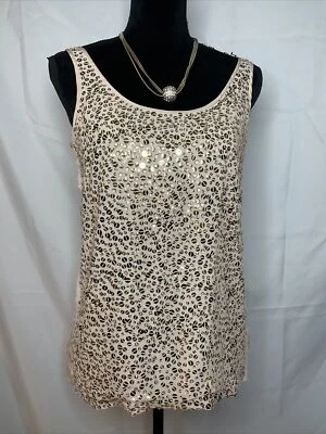 Blusa J Crew Collection Mujer Talla 2 Beige Dorado 100% Seda Lentejuelas Transparente Foto 1 de 4