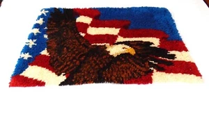 Vintage American Eagle Latch Hook Rug Wall Hanging Tapestry Completed 34"X24" - Picture 1 of 6