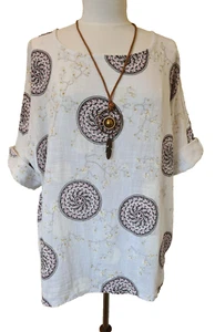 Made In Italy Top white floral cotton necklace Tunic White One Size UK 12-18 - Picture 1 of 15