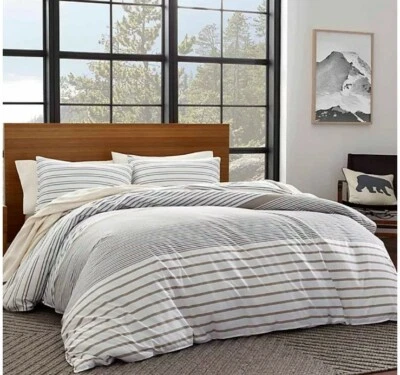 Juego de funda nórdica Eddie Bauer Cooper a rayas 3 piezas 100 % algodón tamaño king, nuevo Foto 1 de 4
