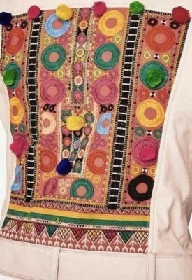 Zara Real Leather Jacket Embroidery Embroidered Jacket Pompom - Image 1 of 3