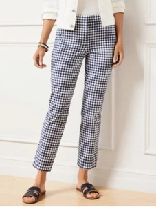 Talbots NWOT PERFECT CROP Pant SUNRISE GINGHAM NAVY Womens Size 10 - Picture 1 of 10